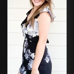 NWT Charlotte Russe Black Floral Open Back Romper